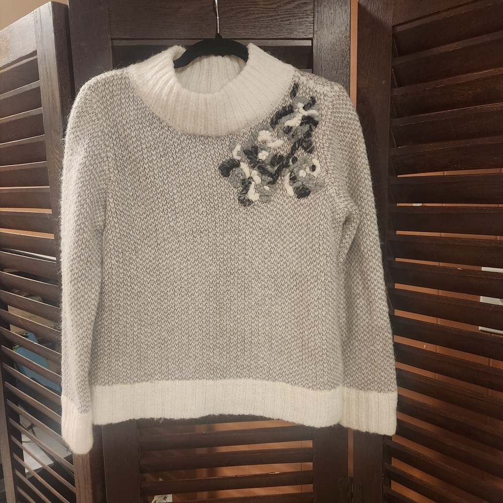 Appleseed's Gray and Cream Cowl Neck Sweater
